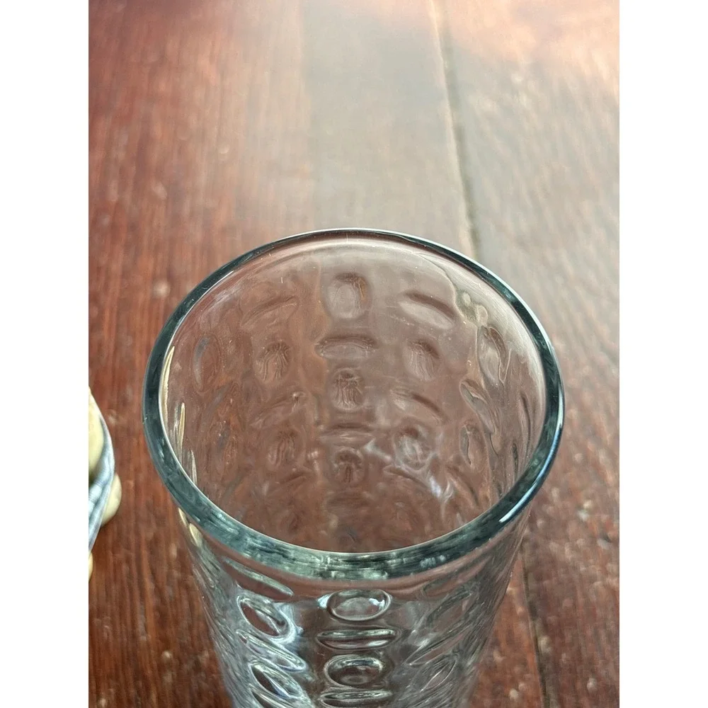 Crisa Optic Glass Thumbprint Highball Tumbler Clear Hexagonal Base 5.5